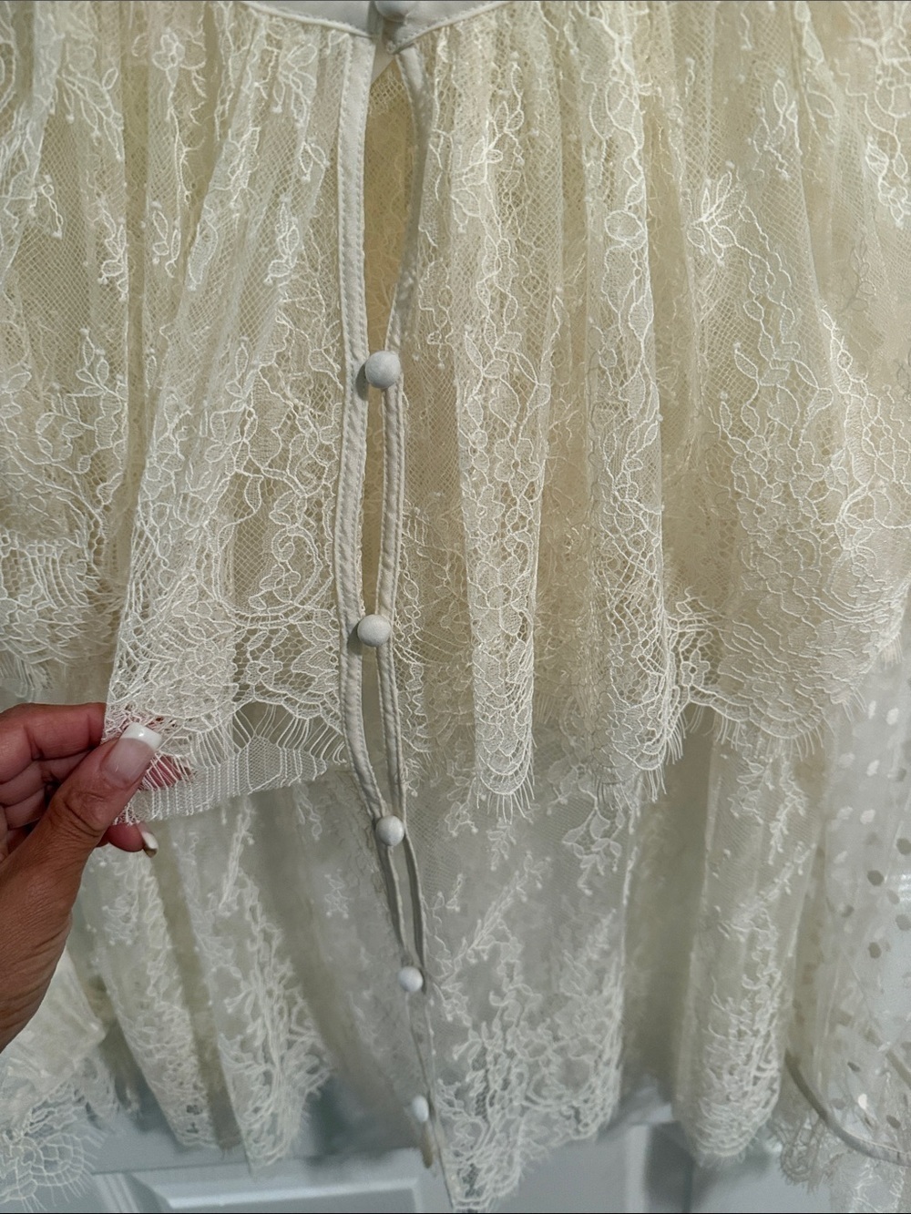 LOFT Cream Lace Button-Front Sheer Blouse - Picture 4 of 9